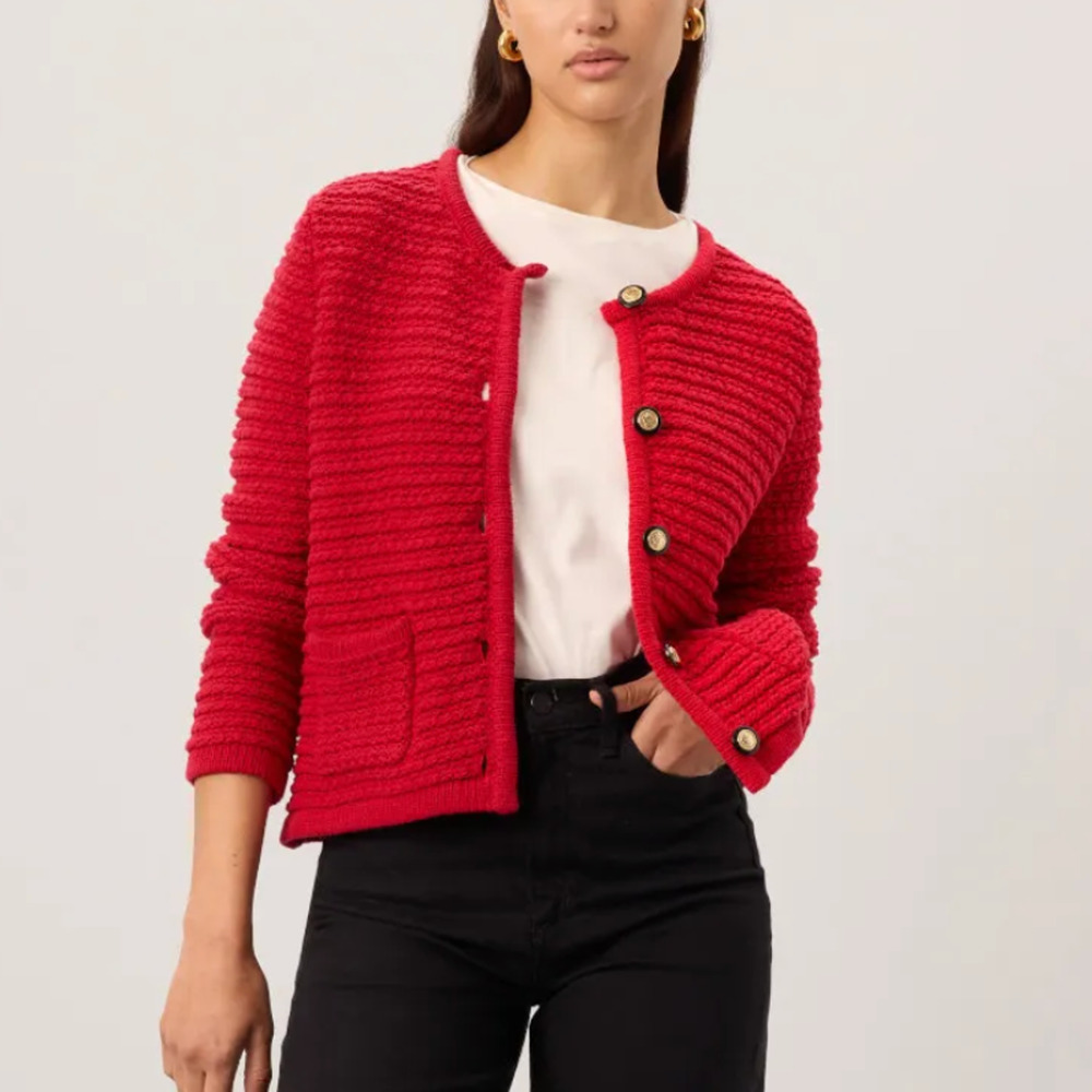 CeCe Red Cardigan Sweater SMALL Blazer Preppy Ladies Who Lunch Designer $119